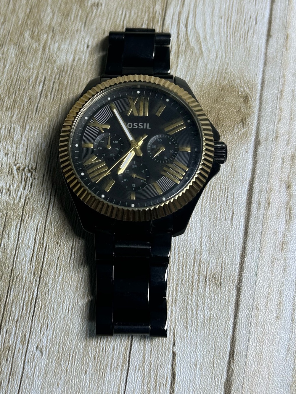 Fossil Black and Gold Accent Chronograph Bracelet Watch